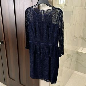 ADRIANNA PAPELL Navy Peplum Dress